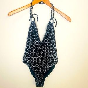 NWT Poupette St. Barth Black Rhombus Popy Lycra Monokini One Piece Swimsuit